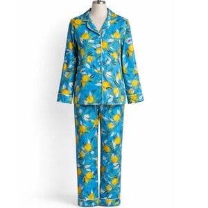 NWT - Print Fresh Lemon Zest‎ Organic Cotton Pajama Set Blue Lemon XS Petite